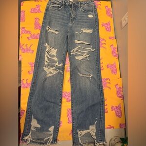 Flying Monkey Womens High Rise Distressed Blue Jeans